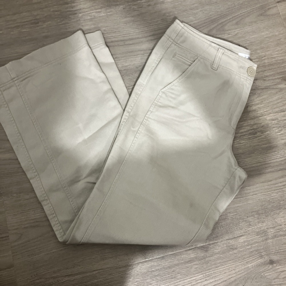 Ann Taylor Loft Beige Bootcut Pants Mid Rise 100% Cotton Sz 8 Classic Preppy 90s
